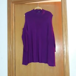 Slinky Brand 3/4 Length-Cold Shoulder- Purple
